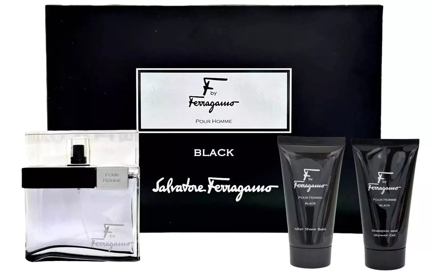 FERRAGAMO BLACK MEN 3PCS SET(EDT 100ML+SHAMPO & S/G 75ML+A/S 75ML)